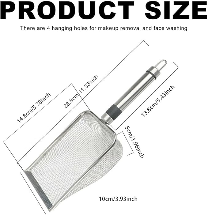 Integrated Metal Cat Litter Scoop, Stainless Steel Mesh Litter Scoop, Long Handle Cat Scooper, Poop Sifting Mesh Litter Deep Shovel, Cat Litter Scooper for Litter Box/Reptile Terrarium Sand Waste