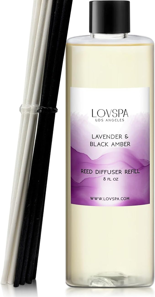 LOVSPA Lavender & Black Amber Diffuser Oil - Essential Oils for Diffuser Refill & Air Freshener Room Spray - Long-Lasting & Natural Home Fragrance, Scented Oil for Diffusers, USA Made, 8 oz