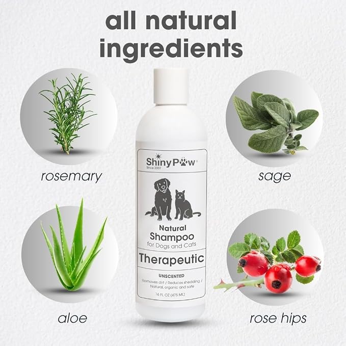 Unscented Dog Shampoo for Sensitive Skin by Shiny Paw 16 oz | Hypoallergenic Tearless Dog Shampoo Itchy Skin Relief | Dandruff Free | Made in USA