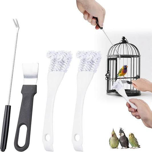 Bird Cage Cleaning Brush Tool Set, Bird Cage Cleaner Brush Kit, Bird Cage Cleaning Brush with Long Handle, Bird Cage Accessories,Poop Remover for Cleaning Poop in Pet Cages,Parrot Cages & Bird Perches