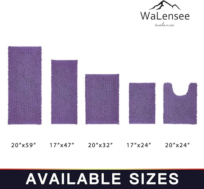 Walensee Bathroom Contour Rug Non Slip Toilet U Shaped Bath Mat (20x24, Lavender) Water Absorbent Super Soft Shaggy Chenille Machine Washable Dry Extra Thick Perfect Absorbant Best Plush Carpet