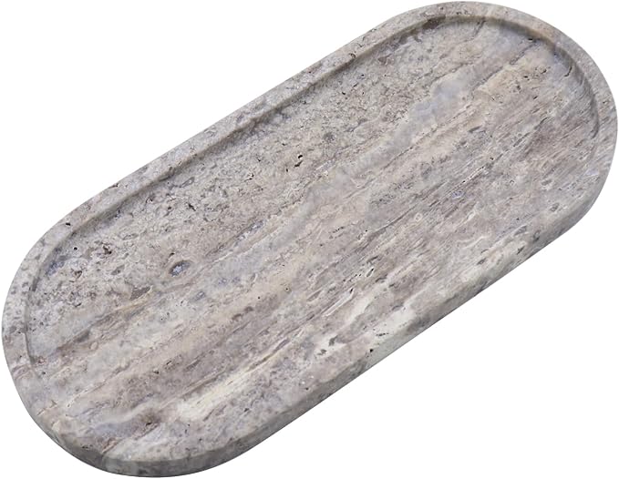 Natural Marble Tray, Oval Vanity Decorative Tray for Bathroom Counter, Countertop Stone Organizer, Catchall Tray for Kitchen, Perfume, Candles, Jewelry Dish Decorative Tray