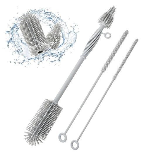 Baby Bottle Brush and Straw Cleaner Brush Set, Extra Long Double-Ended Soft Silicone Brush Cleaner for Baby Bottles, Water Bottles, Cups, Breast Pumps, Detachable & Hangable