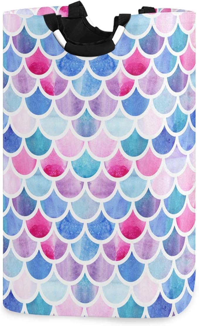 visesunny Collapsible Laundry Basket Mermaid Rainbow Scale Large Laundry Hamper with Handle Toys and Clothing Organization for Bathroom, Bedroom, Home, Dorm, Travel