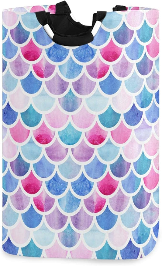 visesunny Collapsible Laundry Basket Mermaid Rainbow Scale Large Laundry Hamper with Handle Toys and Clothing Organization for Bathroom, Bedroom, Home, Dorm, Travel