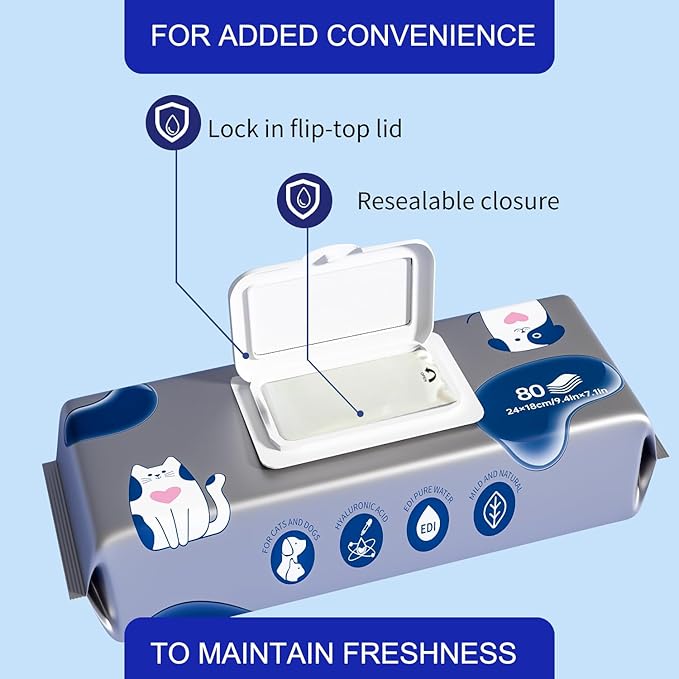 MIOSSZI Pet Cleaning Deodorizing Wipes for Dogs & Cats Pet No-Rinse Grooming Wipes Hypoallergenic Disposable Pet Bathing Wipes Hydrating & Nourish Fur Dog Cleaning Wipes for Paw, Butt, Body 480 pcs