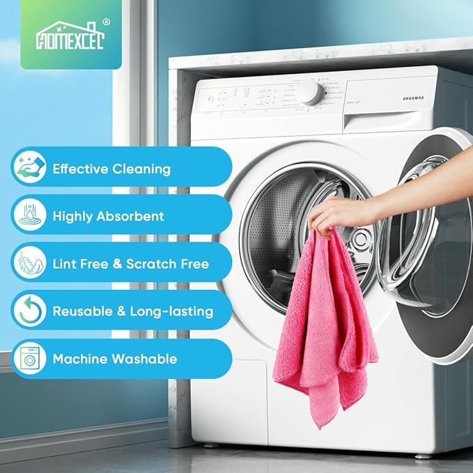 HOMEXCEL Pink Microfiber Cleaning Cloth, 12 Pack Premium Microfiber Towels for Cars, Lint Free, Scratch-Free, Highly Absorbent, Reusable Cleaning Rags for Car, Household, Kitchen, Window, 11.5"X11.5"