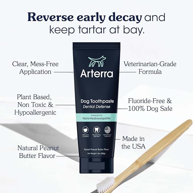 Remineralizing Dog Toothpaste – Vet-Grade, with Nano-Hydroxyapatite, Reverses Early-Stage Decay, Cleans Teeth, Reduces Tartar, Freshens Breath by Arterra Pet Science, Plant-Based, Natural Flavor, 3oz