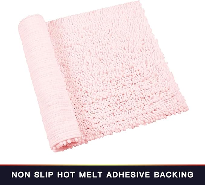 Walensee Bathroom Rug Non Slip Bath Mat (44x24 Inch Blush) Water Absorbent Super Soft Shaggy Chenille Machine Washable Dry Extra Thick Perfect Absorbant Best Large Plush Carpet for Shower Floor