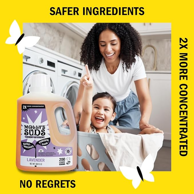 Molly's Suds Liquid Laundry Detergent | Clean Laundry Detergent Soap for Sensitive Skin | 2x Concentrated, High Efficiency (HE) (Lavender - 200 Loads)