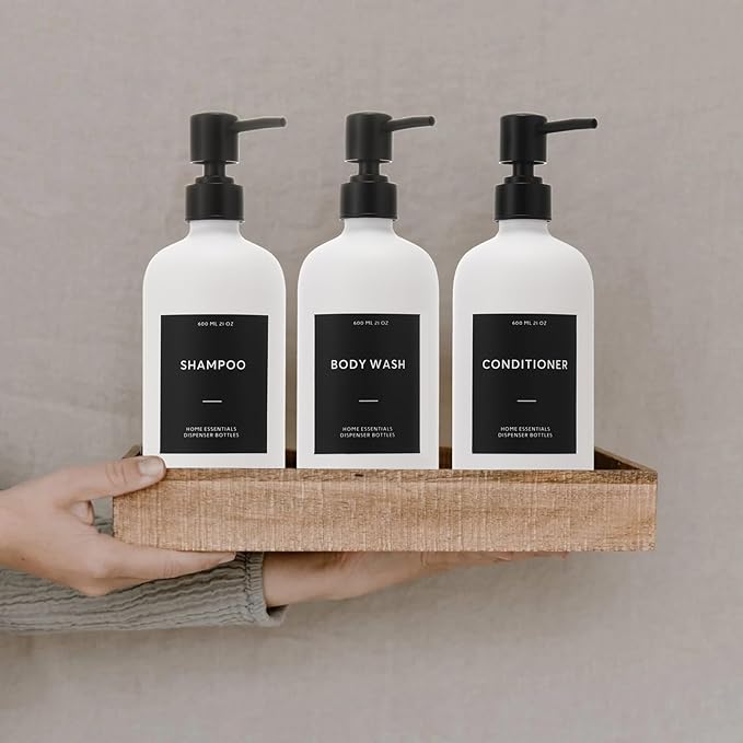 HOMCDALY Shampoo and Conditioner Dispenser, 21oz 3-Pack Refillable Shampoo and Conditioner Bottles, Empty Pump Bottle, Bathroom Shower Dispenser（21oz-White）