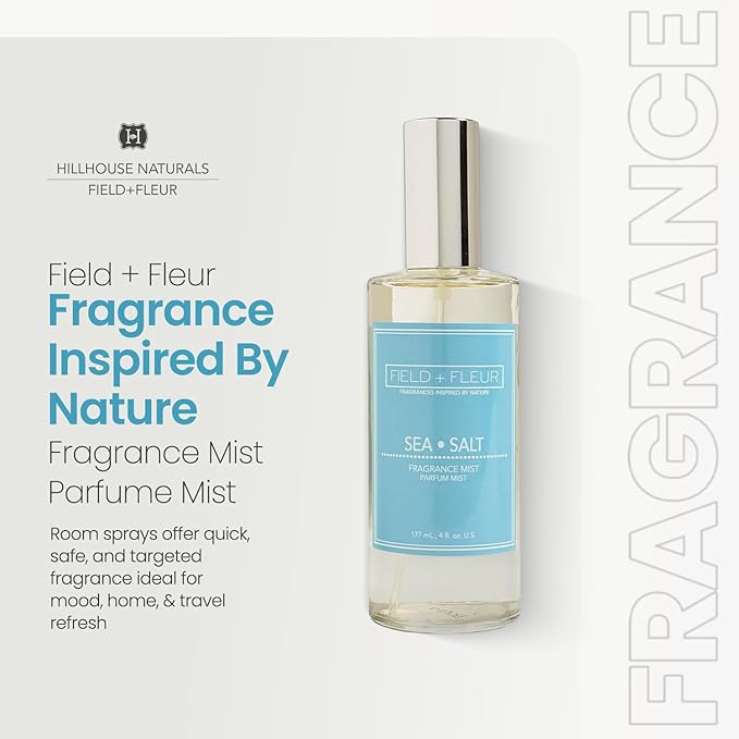 FIELD FLEUR Natural Room and Linen Spray, Non-Toxic Fragrance Mist with Lemon, Jasmine & Rosewater – Long-Lasting Room Spray for Home, Bedding, Pillow, Sheets – Made in USA, 4oz - Sea Salt