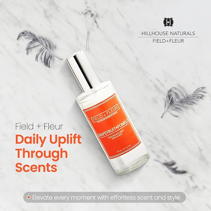 FIELD FLEUR Natural Room and Linen Spray, Non-Toxic Fragrance Mist With scents of Floral, Citrus, Aquatic Woods Notes – Long-Lasting Room Spray for Home, Bedding – Made in USA, 4oz – Grapefruit Pomelo