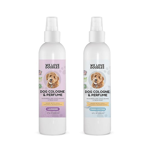 We Love Doodles Dog Cologne & Perfume, (Lavender and Fresh Cotton) Bundle - Deodorizing, Organic, Made In USA - Long Lasting After Bath Deodorant - Freshener For Smelly Dogs - Odor Eliminator Spray