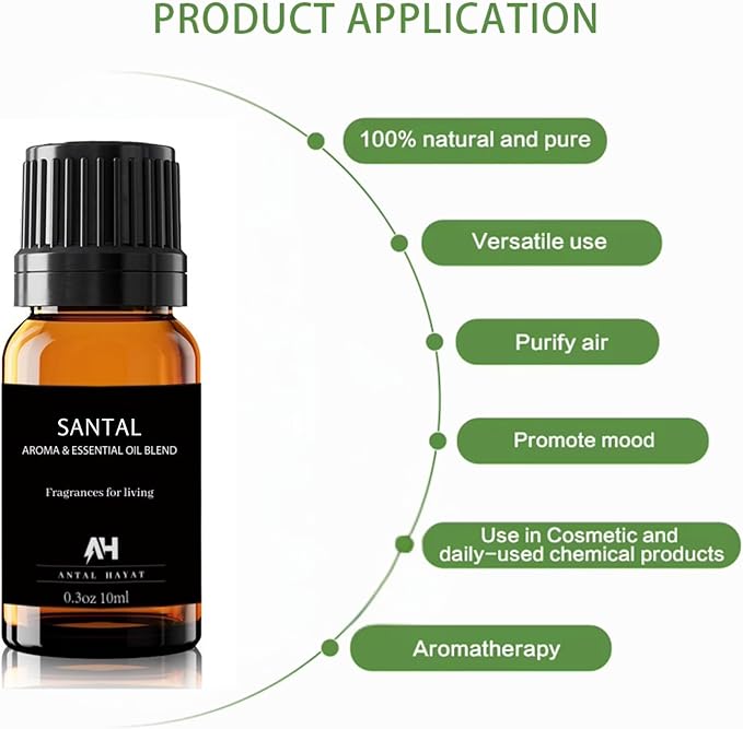 Santal Diffuser Oil 10ml – Luxury Hotel Scent for Home – Sandalwood, Leather & Cedar – Essential Oil Blend Inspired by Santal Perfume – Aroma Oil for Diffuser & HVAC