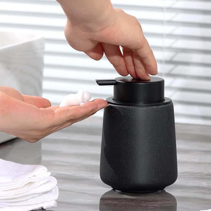 Foaming Soap Dispenser Pump 12OZ, Refillable Foam Hand Dish Soap Dispenser Bottle Jar for Bathroom Kitchen Sink Countertop Home Decor - Black