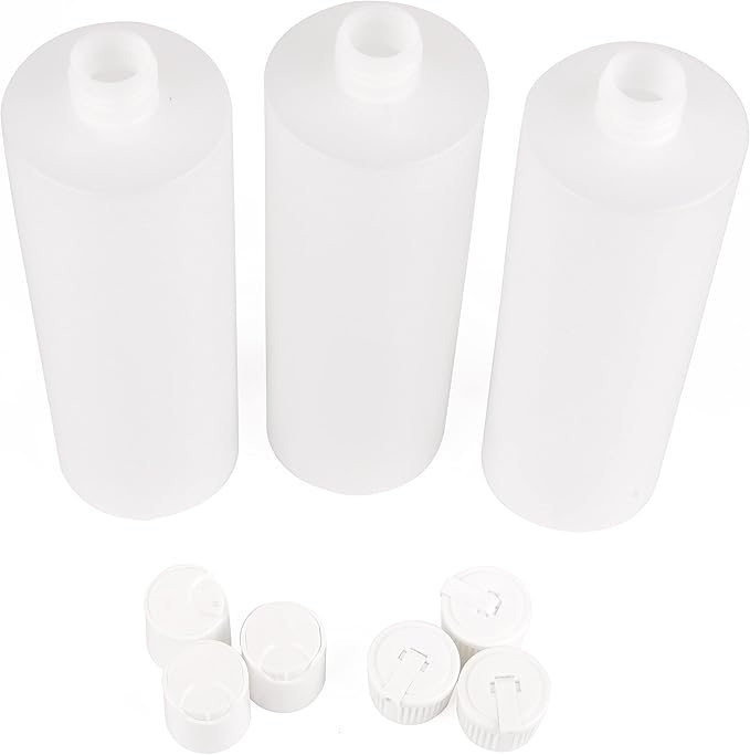 IMPRESA Round Plastic Bottles with Caps - Food-Grade Squeeze Bottles for Sauce, Condiments, Shampoo & Body Wash - 16 Oz, Pack of 3, Natural