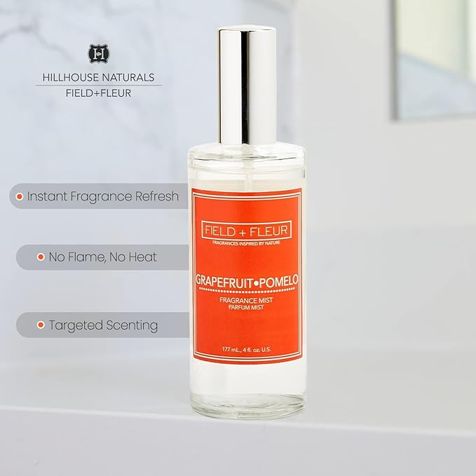 FIELD FLEUR Natural Room and Linen Spray, Non-Toxic Fragrance Mist With scents of Floral, Citrus, Aquatic Woods Notes – Long-Lasting Room Spray for Home, Bedding – Made in USA, 4oz – Grapefruit Pomelo