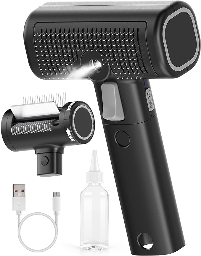 5-in-1 Cat Hair Brush & Gromming Rakes, Cat Steam Comb for Long or Short Haired Indoor Cats, Dog Hair Spritz Comb for Deshedding and Untangling, Pet Brush for Dog Kitten Rabbit Massage