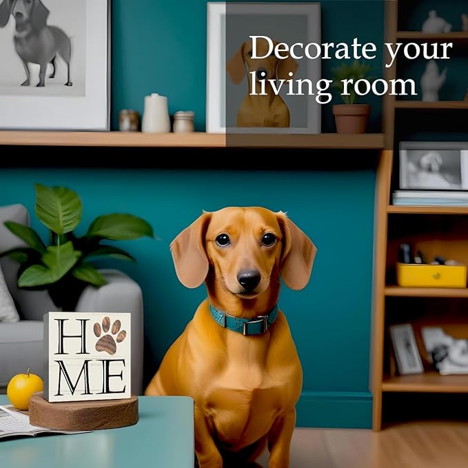 Dog Decor for The Home, Paw Print Home Pet Decor Wood Box Sign Block for Bedroom Shelf Tabletop Office Farmhouse, Dog Lovers Gift 5 x 5 Inch