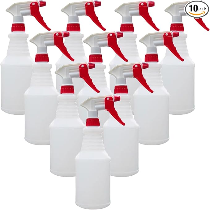Tergy 10 Packs 32oz Empty Spray Bottles Plastic Heavy Duty Refillable Spray Bottles with Adjustable Nozzle and Measurements for All Purpose Cleaning Solutions