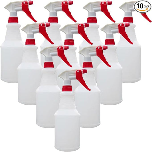 Tergy 10 Packs 32oz Empty Spray Bottles Plastic Heavy Duty Refillable Spray Bottles with Adjustable Nozzle and Measurements for All Purpose Cleaning Solutions