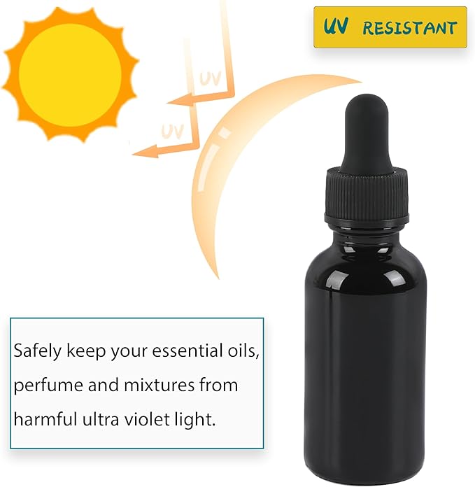 48 Pack,1oz Glass Dropper Bottle,Blakc Tincture Bottles with Dropper,Pretty Finish for All Kinds of Liquids,Oil Bottles for Hair- Stronger Suction ideal for Leakproof Travel