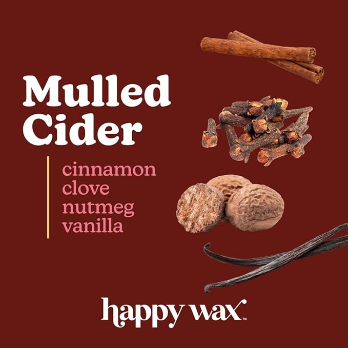 Happy Wax Mulled Cider All Natural Soy Wax 1 Wick Premium Scented Candle, Infused with Essential Oils, Long Lasting 30+ Hours of Burn Time