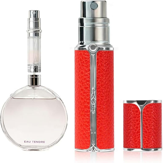 AF01RD Leather Perfume atomiser, 5ml Bottom Fill Travel Perfume Bottle, Refillable Perfume Dispenser for Women & Men (Red 5ml)