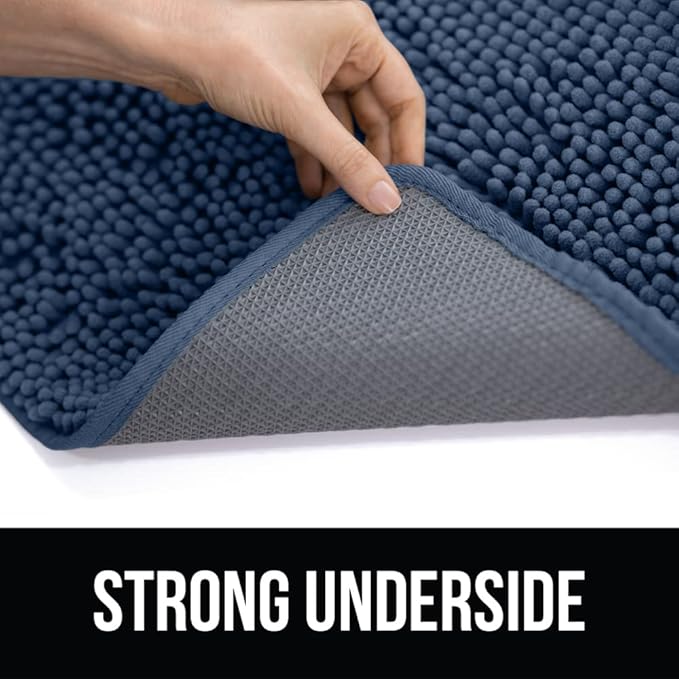 KANGAROO Bathroom Rugs, Chenille Soft Absorbent Bath Rug, Shaggy Shower Mat, Quick Dry Machine Wash Bathmat, Plush Carpet Mats for Tub, Bathtub and Room Home Decor Accessories, 24x17, Navy