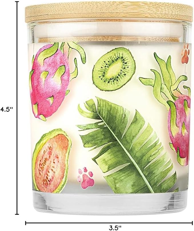 One Fur All Pet Odor Candle 9 OZ Plant-Based Soy Candle, Clean Burning Long Lasting Pet Air Freshener for Home - Tropical Fruit