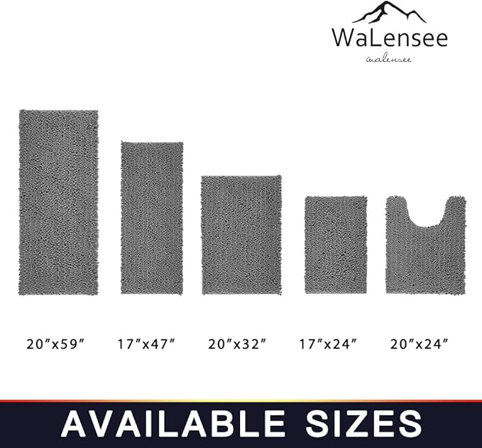 Walensee Bathroom Rug Non Slip Bath Mat (32x20 Inch Grey) Water Absorbent Super Soft Shaggy Chenille Machine Washable Dry Extra Thick Perfect Absorbant Best Large Plush Carpet for Shower Floor