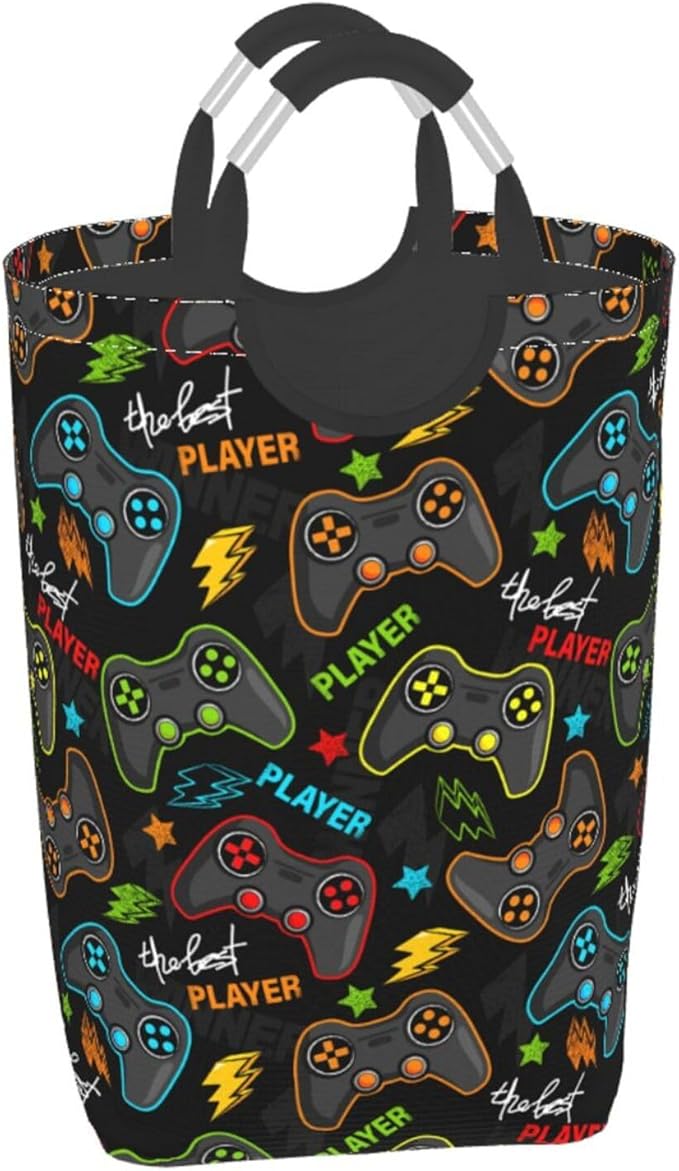 Video Game Gaming Joysticks Large Laundry Hamper Bag With Waterproof Liner - Laundry Basket Foldable Clothes Storage Organizer For Bathroom Bedroom Nursery Dorm
