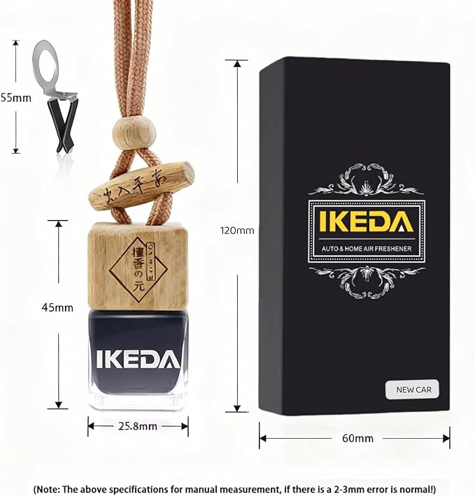 IKEDA Car Air Freshener, Essential Oil Diffuser for Car, Hanging Air Freshener Diffuser, 45+ days Long Lasting Fragrance, Includes: Dark Night and Coconut and New Car (10ml Pack of 3)