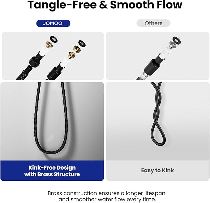 JOMOO Shower Hose, 71 Inch Extra Long Flexible Stainless Steel Handheld Shower Hose Extension with Brass Insert and Nut, Matt Black