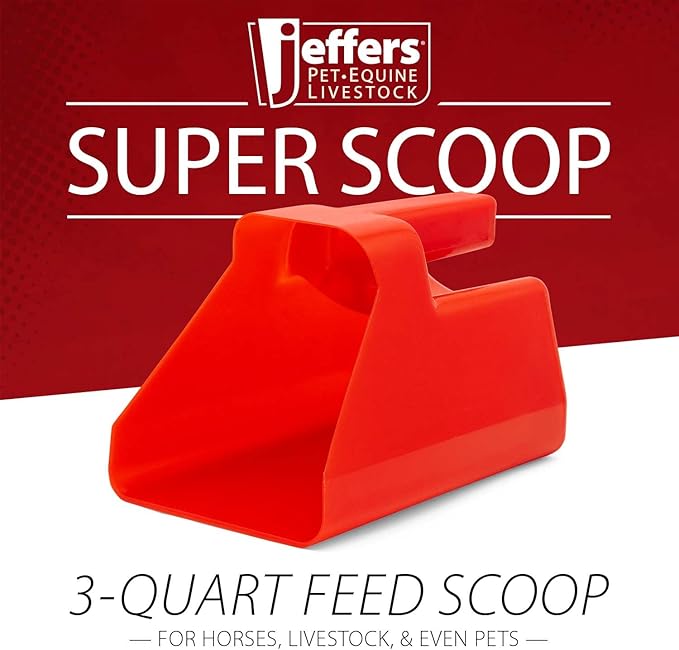 Jeffers Super Scoop 3 Quart – Lightweight and Heavy Duty Plastic Feed Scoop for Pet Food, Grain, Dog Food, Cat Litter, Flour, Rice, Chicken Feed, Garden Soil, Barn, Farm, and Outdoor Use - Red
