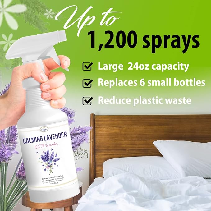 Natural Lavender Linen Spray (24oz) - Linen, Sleep Spray, Room Spray - Quality Lavender Oil Essential Oil Odor Eliminator, Deep Sleep Pillow Mist, Linen Spray for Bed, Sheet, Pillows, Aromatherapy