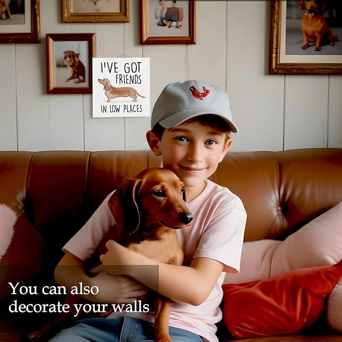 Dachshund Gifts For Women, Wiener Dog Gifts For Christmas, Dachshund Wiener Dog Decorations, Wood Sign for Farmhouse Bathroom Decor Kitchen Dining Room Decor, 5 x 5 Inch