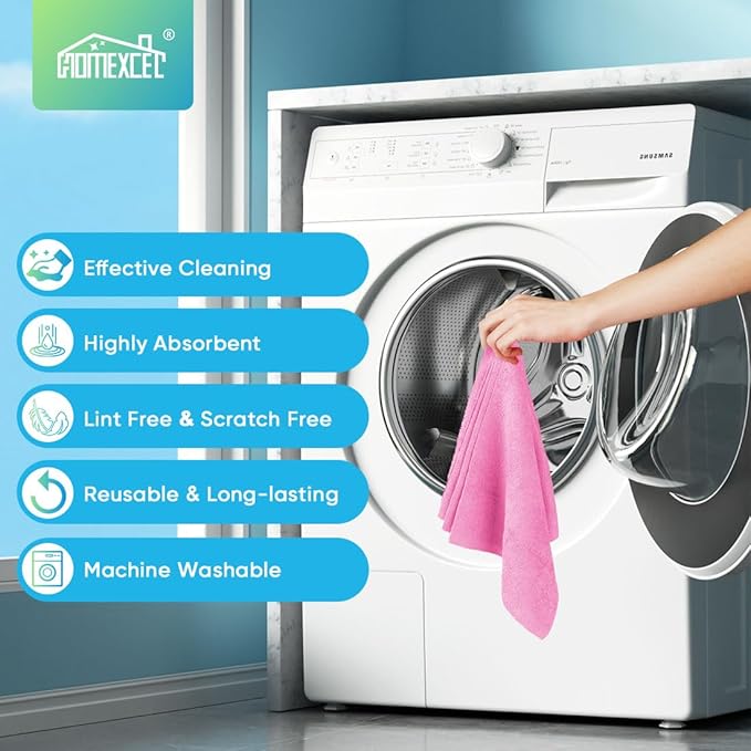 HOMEXCEL Microfiber Cleaning Cloths 20 Pack, Highly Absorbent, Lint & Scratch-Free Cleaning Rags for House Kitchen, Pink Microfiber Towels for Car 11.5 x 11.5 inch
