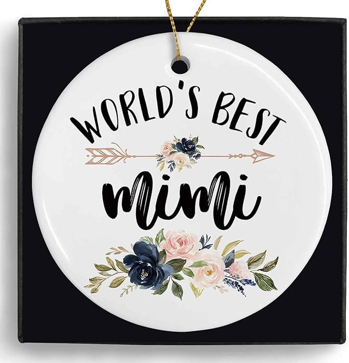 World's Best Mimi Ceramic Ornaments Gifts, Grandma Grandmother Round Hanging Ornament Decor Decorations for Christmas Tree Car, Thank You Appreciation Gifts for Mimi Birthday Holiday