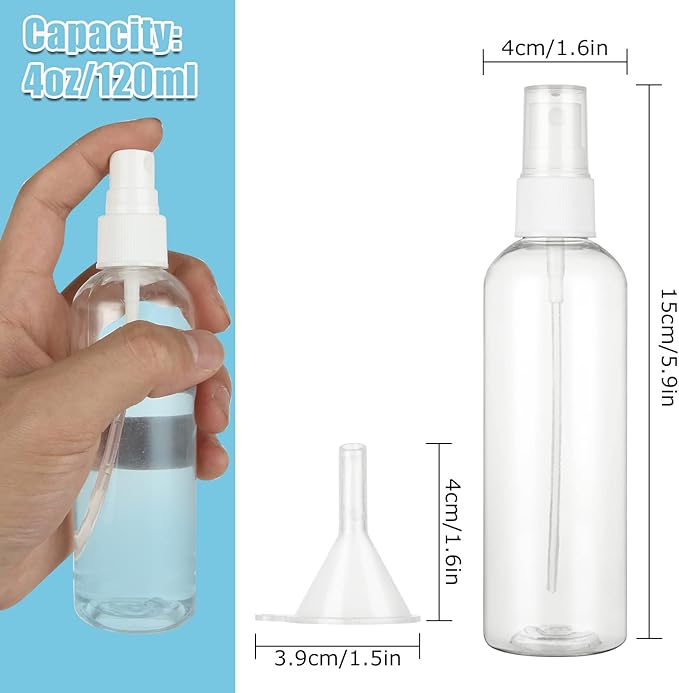 30Pcs 4oz Clear Plastic Spray Bottles with Caps, Small Plastic Fine Mist Spray Bottles, Refillable Empty Fine Mist Spray Bottle, Travel Spray Bottle with Funnel