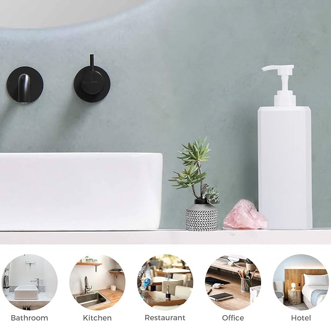 Suream Shampoo and Conditioner Dispenser Set - 27oz Plastic Empty Bottle with 4PCS Lables, Reusable Countertop Soap Organizer for Shower Gel, Hand Wash, Lotion, Massage Oil