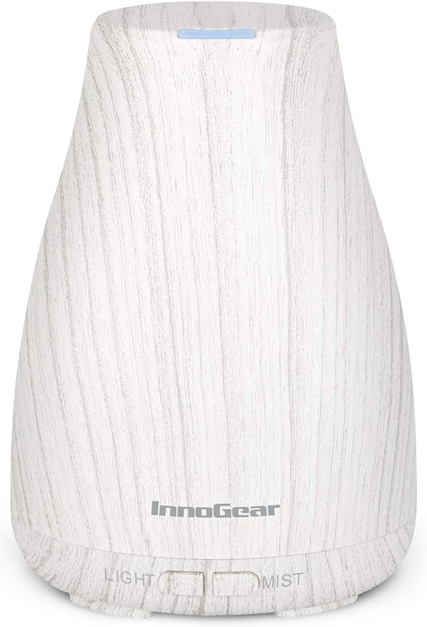 InnoGear Essential Oil Diffuser, Premium 5-in-1 Diffusers for Home Scent Aromatherapy Diffuser Air Desk Humidifier for Bedroom Large Room Office 7 Color LED 2 Mist Mode Waterless Auto Off, White Grey