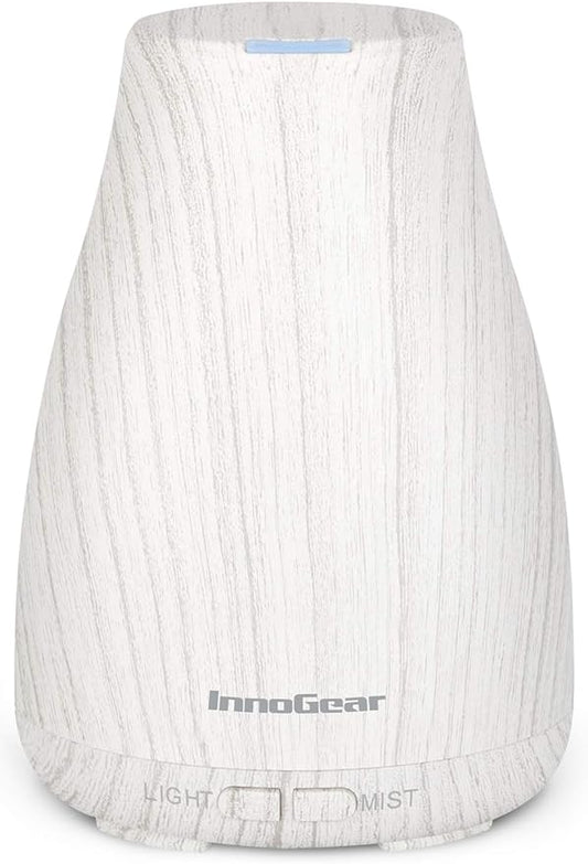 InnoGear Essential Oil Diffuser, Premium 5-in-1 Diffusers for Home Scent Aromatherapy Diffuser Air Desk Humidifier for Bedroom Large Room Office 7 Color LED 2 Mist Mode Waterless Auto Off, White Grey