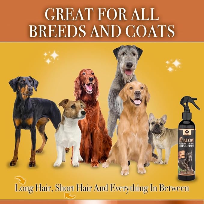 King Kanine Coat Shine Dog Spray - Royal Coat Dog Spray Deodorizer Perfume - Premium Moisturizing Coat and Shine Spray - Promotes Soft Healthy Skin - 8oz