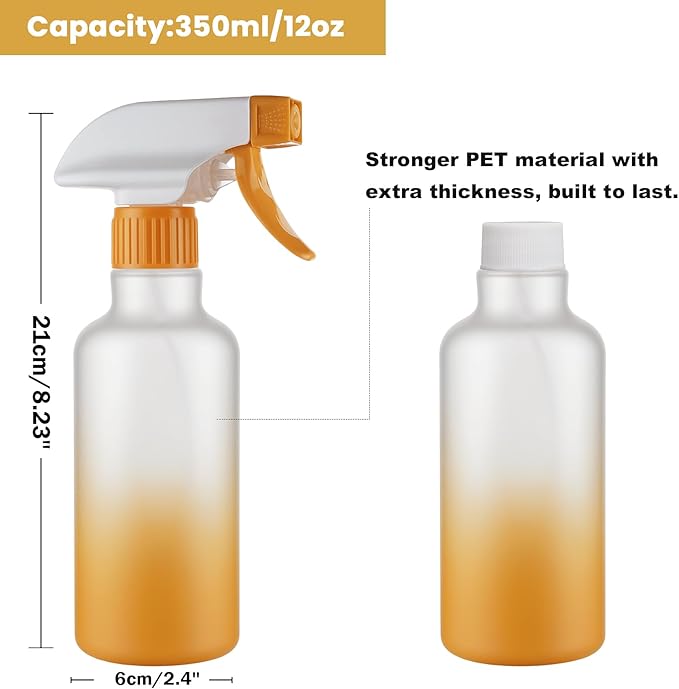 Plastic Spray Bottles 12oz 2 Pack Adjustable Mist/Stream Spraying Heavy Duty Square Water Spray Bottles for Hair, Cleaning Solutions, Plants，Essential Oils (Yellow)