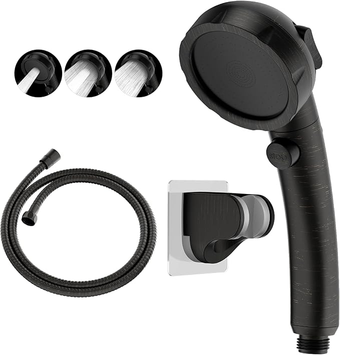 KAIYING Drill-Free High Pressure Handheld Shower Head with ON/OFF Pause Switch 3 Spray Modes Water Saving Showerhead, Detachable Puppy Shower Accessories (Oil-Rubbed Bronze)
