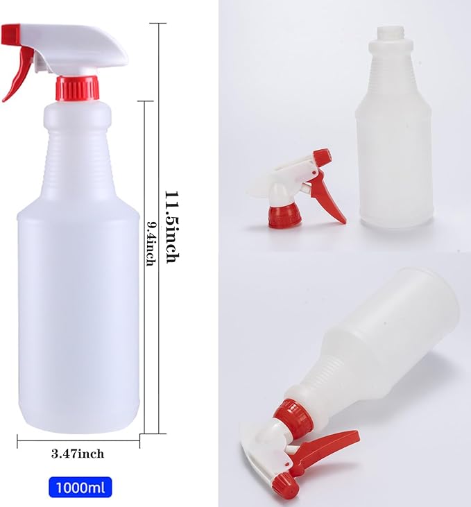 Tergy 10 Packs 32oz Empty Spray Bottles Plastic Heavy Duty Refillable Spray Bottles with Adjustable Nozzle and Measurements for All Purpose Cleaning Solutions