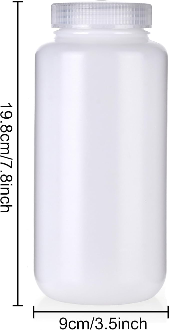 3 Pieces Plastic Reagent Bottle,Wide Mouth Reagent Bottle with Caps Designed for Laboratories,Classrooms (Nature, 3 * 1000ML)