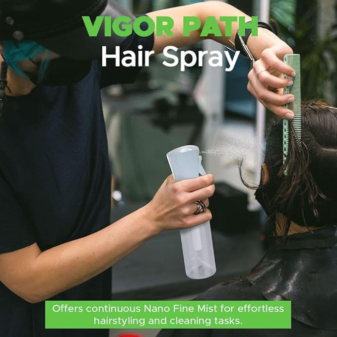VigorPath Continuous Spray Bottle for Hair – Fine Mist Mister for Hairstyling, Cleaning, Plants, Pets, Barbers, Salons, and Essential Oil Applications (150ml/5 oz) Clear 2 Pack
